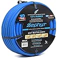 Zephyr Next-Gen Garden Hose (1/2" x 100ft, Ultra-Light Flexible Rubber, Brass Fittings), Blue