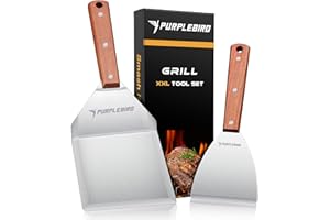 PURPLEBIRD Set de spatules à Barbecue en Acier Inoxydable, Plancha Spatules Set avec Grande spatule à Barbecue pour Smash Burger, Cadeaux Barbecue pour Hommes