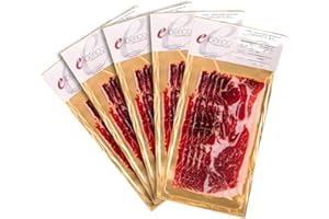 EIbérico - Jamón de Cebo Ibérico 50% Raza Ibérica – Loncheado al Vacío para Mayor Frescura – Sabor Tradicional y Gourmet – Producto Español (Pack 5 Sobres)