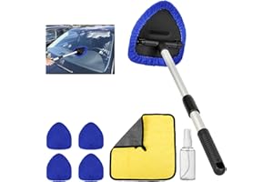 Acentor Pulizia Vetri Auto, Parabrezza Pulitore Spazzola con 180° Maniglia Girevole, Pulizia Auto Interni, Spazzola Pulizia con 4 Pastiglie in Microfibra, 1 Bottiglia Spray, e 1 Panno per la Pulizia