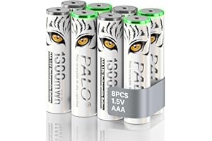 Mspalocell Bateria litowa AAA 1,5 V 1300 mWh, nadruk tygrysa i lampka ładowania, szybkie ładowanie akumulatorów AAA o pojemności 1500 cykli, zestaw 8 baterii z pojemnikiem na baterie