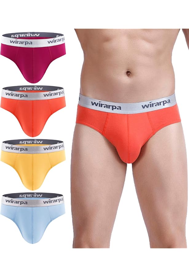 Slips Homme Wirarpa Lot De 4 - Modal Stretch Ultra Confort - Ceinture Large Sans étiquette - Sous-vêtements Quotidien