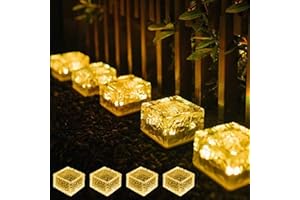 DAZZTIME 4 Paczka Led Szklane Koraliki Słoneczne,Cegła Światła słoneczne,Wodoodporny Auto On/Off Zewnętrzne Światła Deck Solarne,Zewnętrzne Światła Led Ogród,dla CéSped Taras Schody Patio(kolor ciepły)