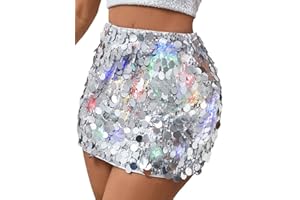 Flovel Falda de Lentejuelas Iluminadas Mini Faldas Ajustadas con Brillo Falda LED con Brillo Trajes Rave Club Fiesta Festival Disfraz para Mujeres y Niñas