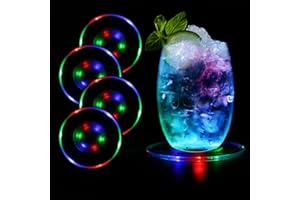 MEDOYOH 4er-Set Bunt LED Untersetzer Leuchtende für Getränke, ON/Off Taste Getränke Untersetzer Set, Wasserdicht Untersetzer Acryl Rund ür Gläser Flaschen Partys Hochzeiten Bar Weihnachten Pub