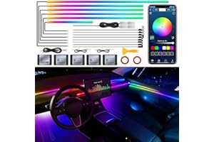 TWETIZ Acrylic Interior Car LED Strip Light with Wireless APP, RGB 18 in 1 with 175 inches 593 LEDs Fiber Optic Strip Lights for Car, Dynamic Chasing Music Sync Neon Car Ambient Lighting Kits