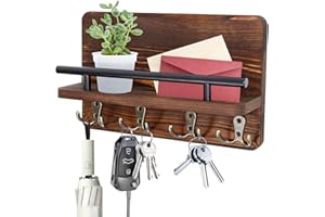 Nswayy Organizador de llaves de madera con estante y soporte para pared, caja de madera con 4 ganchos inoxidable, ideal para entrada, puerta o pasillo