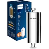 Philips Water In-Line Shower Filter + 3 Replacement Cartridges - Reduces up to 99% Chlorine, CHROME, 50,000L Filtration Capac