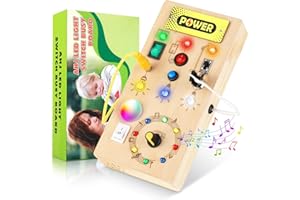 AHJ Busy Board Montessori Activity Giochi Legno con Tipo a 8 interruttori & 15 Luci, Musicale Activity Board, Pannello Sensoriale Bambini, Giocattolo Educativo per Bambini a Partire da 2 3 4 Anni