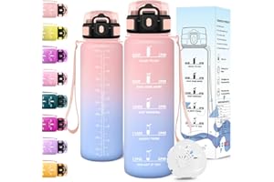 Motswedi Trinkflasche 1l, BPA-Frei, Trinkflasche Sport, Kohlensäure Geeignet, Wasserflasche 1l, Mit Zeitmarkierung, Sportflasche, Trinkflaschen für Camping, Fahrrad, Fitness, Wandern - Iris&Pink