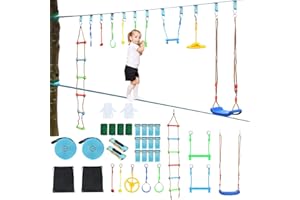 COSTWAY 2 Slackine Kit Parcours d’Obstacles à Suspendre Mixte pour Enfants, Parcours Ninja de 15M avec 9 Obstacles, Boucles Ajustables, Jeux en Plein Air Jusqu’à 100KG, Multicolore