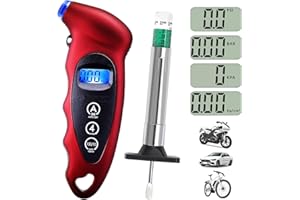 AIMFACT Digital Tyre Pressure Gauge 150 PSI 10 Bar with Tread Depth Gauge UK, Depth Measurement Non-Slip Grip Tyre Pressure Checker with Backlit LCD 4 Settings for Cars Trucks Bicycles Motorcycles Accessory