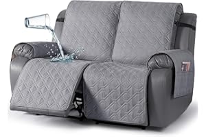 TAOCOCO Waterproof Recliner Chair Cover,2 Seater Recliner Sofa covers,Non Slip Armchair Covers for Recliners Chair with Pocket,Washable Recliners Cover Furniture Protector for Kids, Pets(Light Grey)