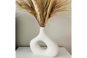 RYDDELIGHOME White Vase For Flowers, Ornaments For Living Room Modern, Ceramic Donut Vase, Vase For Pampas Grass Home Decoration Living Room, Aesthetic Bedroom Decor, House Decorations, Table Decor