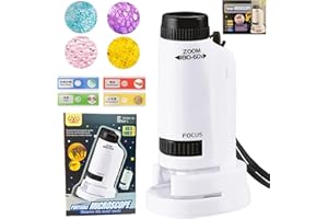 MECCTUCK Microscope de Poche Portable 60X-180X Mini - Kit Explorateur Enfant - Pour Étudiants Science et Jeu