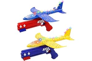 Idota Zabawka do samolotu, 2 sztuki, styropianowe samoloty z 2 pistoletami katapultowymi, do samolotu, styropianu z diodami LED, zabawka na Dzień Dziecka, zabawka dla dzieci w wieku od 3 do 12 lat,