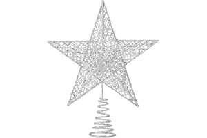 DTYDECLE Christbaumspitze Topper Stern, Glitzer 3D Metallic Weihnachtsbaum Baumspitze Silber Topper Star Spitze für Weihnachten Baumschmuck Indoor Weihnachtsbaum Party Deko (Silber)