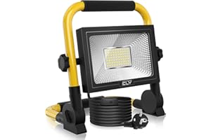 CLY Reflektor budowlany LED, 60 W, 5200 lm, 6500 K, zimna biel, przenośna lampa robocza LED, klasa wodoszczelności IP66, oświetlenie robocze z kablem 5 m, przełącznik do warsztatu, na plac budowy