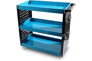 ‎BITUXX BITUXX Werkstattwagen mit 3 Ablagen, robuster Werkzeugwagen mit Rollen, Werkzeugablage für Garage & Werkstatt, mobiler Metallwagen, Stabiler Werkzeugkarren mit Griff und Lochwand mit 12 Haken