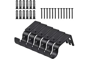 CATIME 6 Pack Curtain Pole Bracket, Adjustable Metal Curtain Wall Holder, Heavy Duty Curtain Rail Brackets, Curtain Rod Support Brackets with Screws for Curtain Wall Bracket (Black)