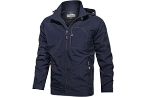 SEAUR Veste Homme Mi Saison Coupe-Vent Grande Taille Veste Alpinisme Légère Sportive Blouson Imperméable Veste avec Capuche Amovible pour Randonnée Pêche Camping Masculin Adolescent XS-3XL