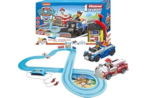 Carrera - 20063032 First PAW Patrol Race 'N' Rescue 2,4m Rennstrecken-Set | 2 ferngesteuerte Fahrzeuge mit Chase & Marshall | mit Handregler & Streckenteilen