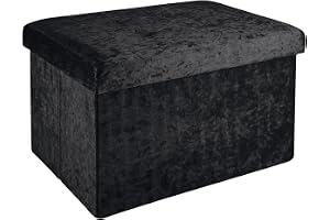 INTIRILIFE Hopfällbar bänk 49x30x30cm i svart sammet - Sittkub med förvaringsutrymme och lock med sammetsöverdrag - Sittkub f