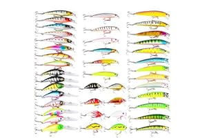 CHAWHO Leurres de pêche Kit 43 Pcs Kit d'appâts de Pêche - Kit de Leurre Accessoires de Pêche Mixte Dur Appât de Pêche Poissons-nateurs Spinnerbaits Crankbait Crochets de Pêche pour l'eau Mer et Douce