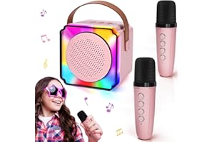 CITSKY Kids Karaoke Machines Toys for Girls: Gifts for 3-12 Year Old Girls - Ideal for Portable Use at Birthday Parties Gatherings & Camping - in Pink with 2 Wireless Microphones