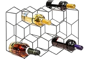 Dokeno Nowoczesny czarny regał na wino metalowy na 14 butelek – 3-poziomowy regał na wino mały – regał na butelki na stół, szafę i spiżarnię – nie wymaga montażu