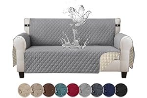 Jaotto Copridivano 3 Posti Impermeabile Copri Divano con Braccioli Fodere Copridivano Trapuntato con Tasche Laterali Copridivano Impermeabile per Animali,Grigio Chiaro