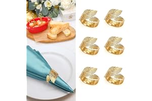 STEHARLLY 6Pcs Rond de Serviette, Anneau de Serviette en métal Porte-Boucle de Serviette, Décoration de Table, Boucles de Serviette en Forme de Feuille pour Fête de Mariage, Dîner, Anniversaire