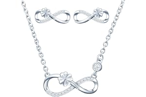 CPSLOVE Collares y Pendientes de símbolo de infinito para mujer, Conjunto de joyas de símbolo de infinito y Trébol, collar colgante y pendientes de plata 925, Circón brillante