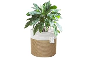 NATTHSWE Pflanzenkorb mit Liner, Geflochtene Blumentopf Übertopf Korb für 23cm Innenbereich Pflanzgefäße Baumwollseil Jute Pflanzenkorb Topf Dekoration faltbar Wäschekorb Haushalt Lagerung Korb