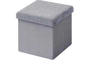 Bonlife Grigio Cassapanca Contenitore Bambini Pouf Piccolo,Puff Contenitori Velluto Cassa Giocattolo,Baule Pieghevole Mobili Salvaspazio 32x32x32cm