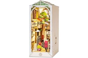 ROBOTIME DIY Book Nook Kit, Sunshine Town, Maison de Poupée en Bois, Puzzle Modèle de Construction avec Lumières LED Etagère Décor Cadeaux de Noël