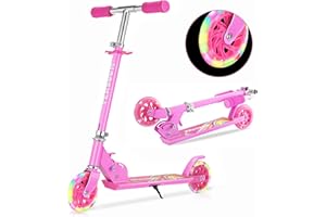 TENBOOM Scooter for Kids Ages 6-12/4-7, Easy Folding Kids Scooter with 3 Levels Adjustable Handlebar and Rear Brake, Light Up Scooter for Girls Boys