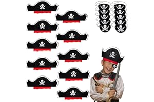 MOSNOW 10 PCS Chapeau De Pirate Et Yeux Bandés Chapeau De Pirate pour Enfants Cosplay Pirate Déguisement Faveurs Jeux De Chasse Au Trésor