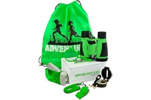 KIDZ@PLAY Adventure Kidz - Outdoor Exploration Kit, Children’s Toy Binoculars, Flashlight, Compass, Fox Whistle, Magnifying Glass, Backpack. Great Kids Gift Set for Camping, Hiking, Educational, Pretend Play.