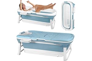 KIDSGIGGLZ Faltbare Badewanne Erwachsene, Klappbare Mobile Badewanne mit Massagerollen und Thermometer, Foldable Bathtub, Abnehmbarer Abdeckung, Seifenkorb, Tragbare Klappbadewanne für Badezimmer, 128x62x52cm