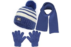 NLAND Set de Bufanda Gorro y Guantes para Niño Niña 3 Piezas Conjunto Accesorios de Invierno Gorro Térmico de Punto Bebé Cálido Guantes de Forro Polar para 1-5 Años