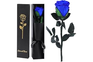 FRFG Rosa Eterna, Rosa Natural Preservada con Tallo Regalos para Mujer, Regalo de Cumpleaños de Aniversario Dia de la Madre Dia de San Valentín para Mamá Novia Mujeres (Azul)