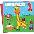 Twizler 1st Birthday Card for Child with Giraffe and Monkey – One Year Old – Age 1 – Childrens Birthday Card - Girls Birthday Card - Boys Birthday Card - Happy Birthday Card