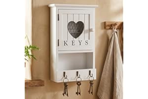 Maison Des Cadeaux Wooden 'Keys' 9 Key Storage Box Heart Keyhole, Hangable Key Hook Holder