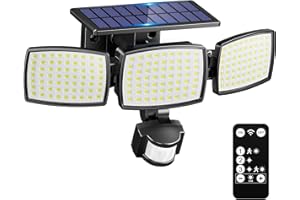 KIBTOY 189LED Solar Security Lights with Remote, 1200LM Outdoor Solar Wall Light with Motion Sensor, 3 Adjustable Heads, 330° Wide Lighting Angle, IP65 Waterproof Solar Flood Lights for Yard, Garage