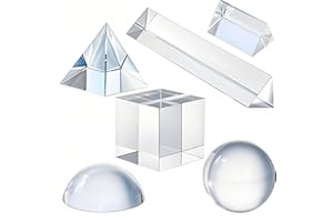 QFKRIS Lot de 6 prismes de photographie en cristal optique K9, comprenant une boule de cristal de 50 mm, un cube, une pyramide optique, un prisme triangulaire de 50 mm et 150 mm, une loupe dôme de 60 mm avec