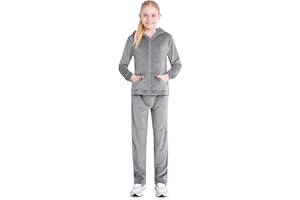 CityComfort Girls Tracksuit Set, 2 Piece Velour Hoodie and Tracksuit Bottoms Lounge Set