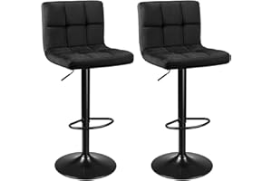‎SONGMICS SONGMICS Barhocker, 2er Set, Barstühle, mit Samtbezug, höhenverstellbar, Drehstühle, Küchenstühle mit Rückenlehne und Fußstütze, Metall, schwarz LJB014B01