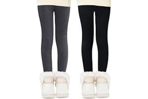 Domee Leggings Térmicos Algodón Pantalon Forro Polar Niña Pack de 2