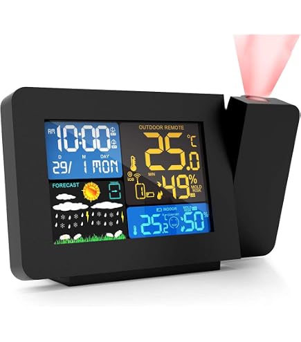 Réveil Projecteur Plafond Numérique - Température, Humidité, Chargeur USB - Double Alarme Avec Snooze